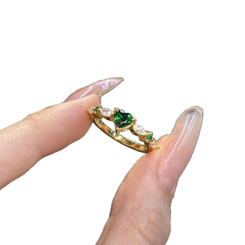 Inel din cupru cu zirconiu, formă inimă și geometrică, placare electroplatină, stil ușor de lux pentru femei