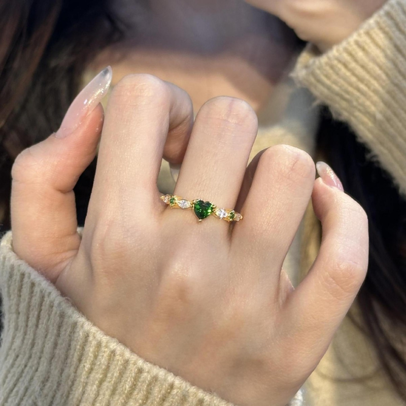 Inel din cupru cu zirconiu, formă inimă și geometrică, placare electroplatină, stil ușor de lux pentru femei