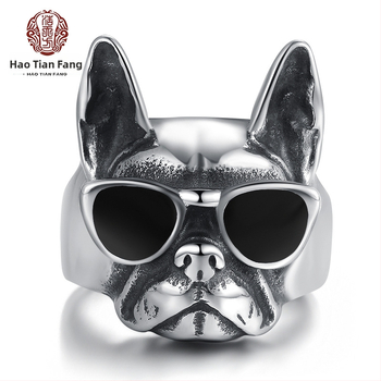 Inel pentru bărbați, stil medieval, design cu cățeluș din rășină, oțel de titan, rezistent la decolorare