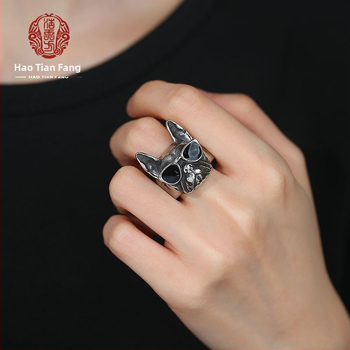 Inel pentru bărbați, stil medieval, design cu cățeluș din rășină, oțel de titan, rezistent la decolorare