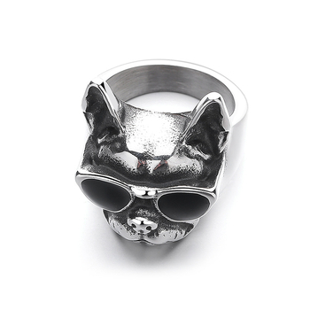 Inel pentru bărbați, stil medieval, design cu cățeluș din rășină, oțel de titan, rezistent la decolorare