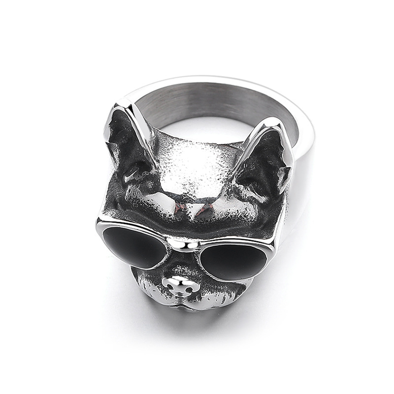 Inel pentru bărbați, stil medieval, design cu cățeluș din rășină, oțel de titan, rezistent la decolorare