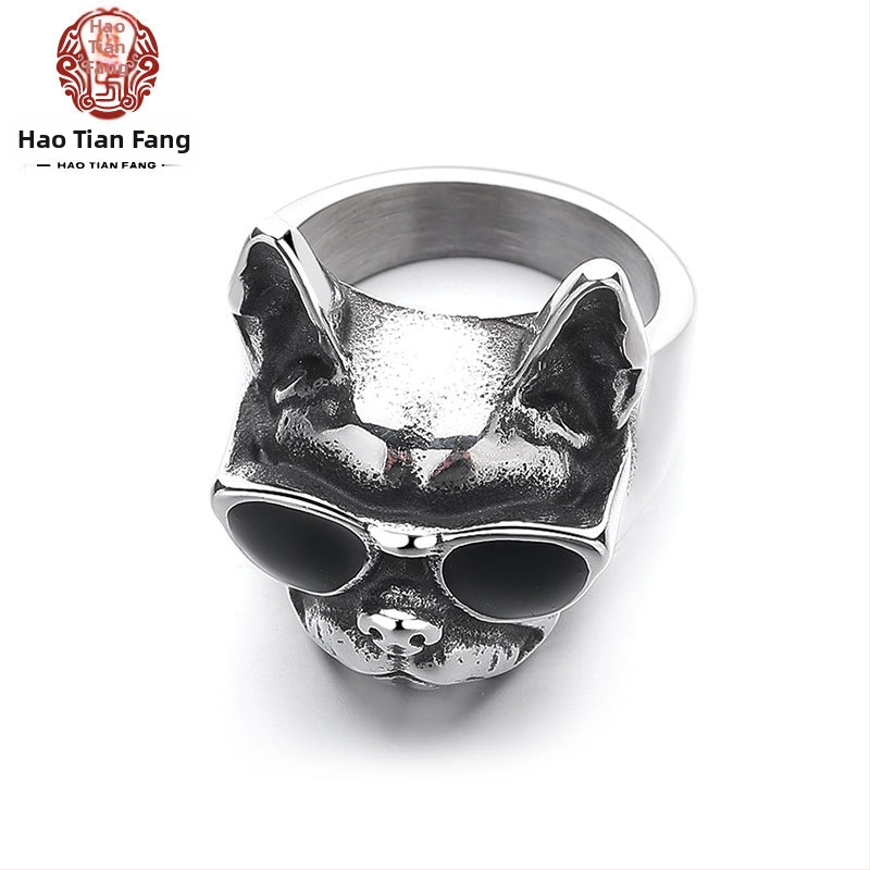 Inel pentru bărbați, stil medieval, design cu cățeluș din rășină, oțel de titan, rezistent la decolorare