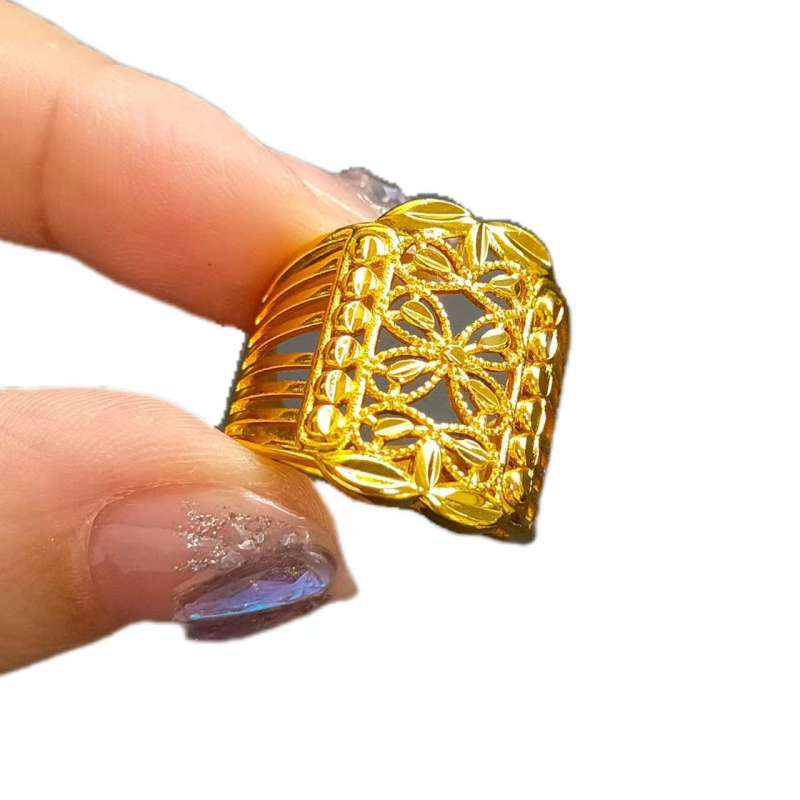 Réz gyűrű virág- és csillagmotívummal, nyitott állítható, elektroplatált bevonattal, uniszex