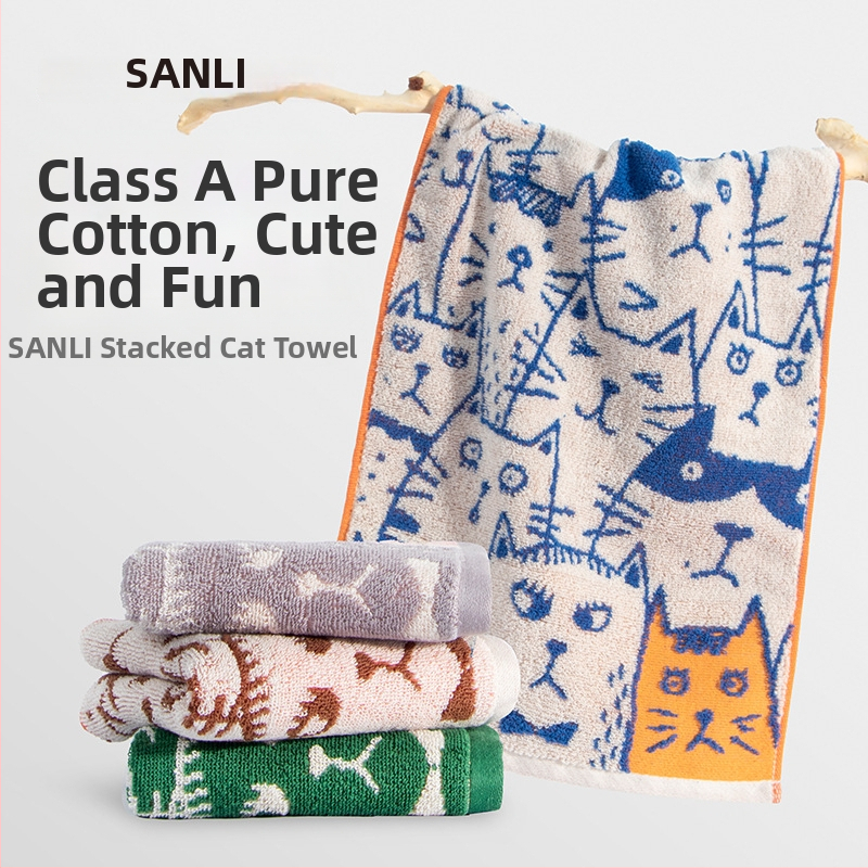 Sanli prosop de baie pentru copii cu model de pisică Jacquard – bumbac 100%, 150D, 80–99 g