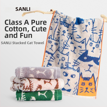 Sanli kūdikių džakardo 100% medvilninis rankšluostis, katės grafiti dizainas, 150D, 80–100 g