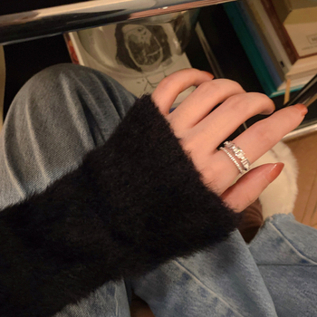 Пръстен от титиева стомана с цирконий, регулируем двойнослоен открит пръстен, геометричен луксозен стил (регулируем • титиева стомана • геометричен, луксозен стил • полирано • дамски)