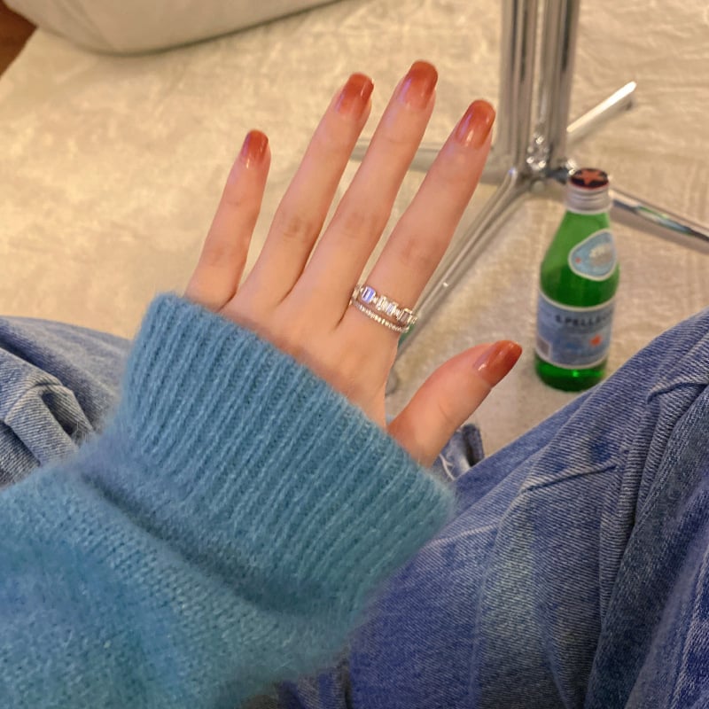 Пръстен от титиева стомана с цирконий, регулируем двойнослоен открит пръстен, геометричен луксозен стил (регулируем • титиева стомана • геометричен, луксозен стил • полирано • дамски)