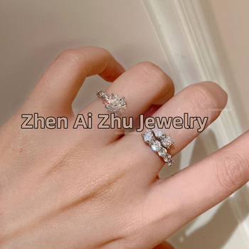 Пръстен • 925 сребро • двупластов открит дизайн • кръгли изкуствени диаманти • геометрична форма • елегантен лукс за жени