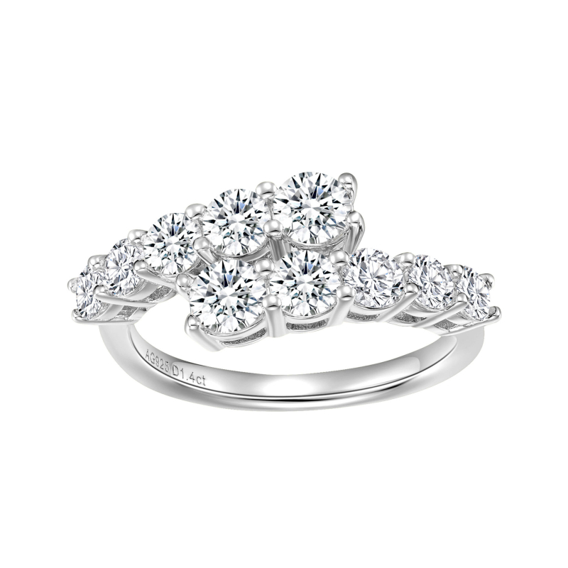 Пръстен • 925 сребро • двупластов открит дизайн • кръгли изкуствени диаманти • геометрична форма • елегантен лукс за жени