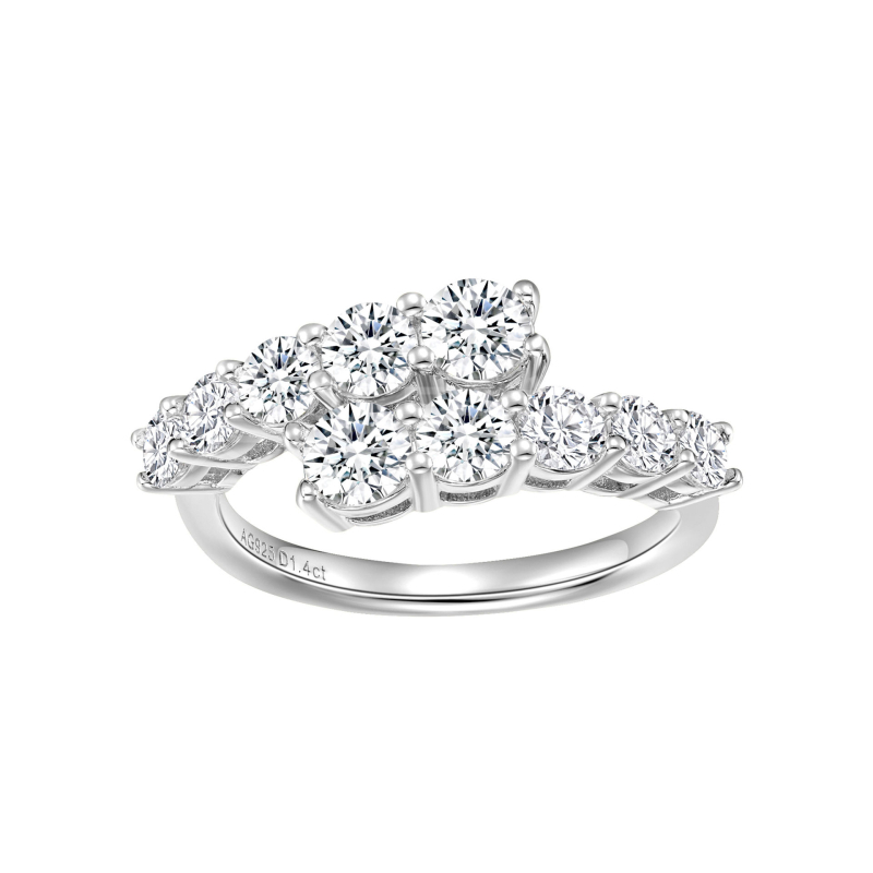 Пръстен • 925 сребро • двупластов открит дизайн • кръгли изкуствени диаманти • геометрична форма • елегантен лукс за жени