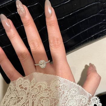 Пръстен — платинено покритие, геометрична форма, инкрустирани с диаманти, Wei yin shang, за жени