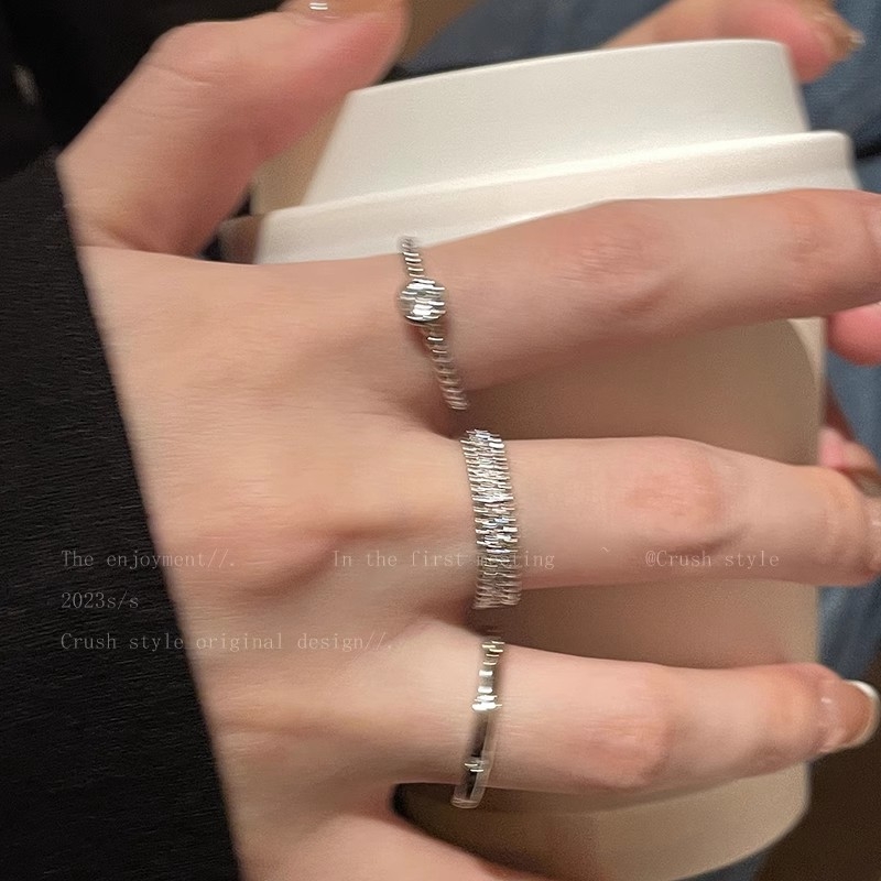 Комплект от открити пръстени за жени — геометричен дизайн, титиева стомана, полирано покритие