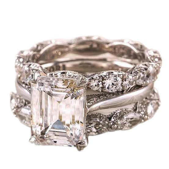 Комплект от три пръстена за двама – меден метал, геометричен дизайн, с цирконий, Kuaishang