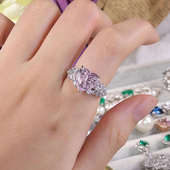 Пръстен от 925 сребро със сърцевиден основен камък, електроплатиран финиш, дамски стил