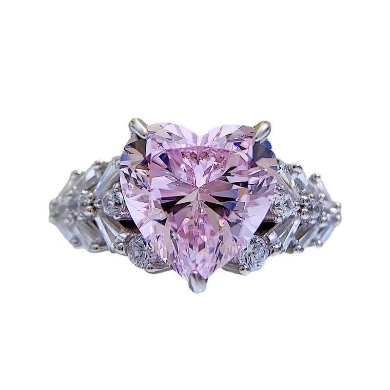 Пръстен от 925 сребро със сърцевиден основен камък, електроплатиран финиш, дамски стил