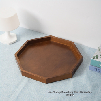 Puidust oktagonaalne demonstratsioonialus küpsistele ja puuviljadele; logoprindus on saadaval.