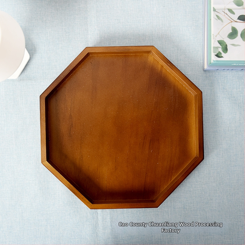 Puidust oktagonaalne demonstratsioonialus küpsistele ja puuviljadele; logoprindus on saadaval.