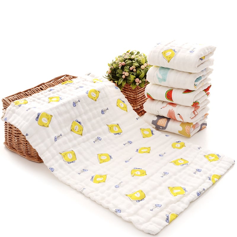 Kūdikių veido rankšluostis iš 6 sluoksnių medvilnės, 100% medvilnė, lengvas, mažiau nei 50 g, paprasta audinys ir kabliuko kraštas