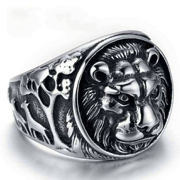 Пръстен - Лъвова глава, неръждаема стомана, distressed finish, мъжки стил, 13 g