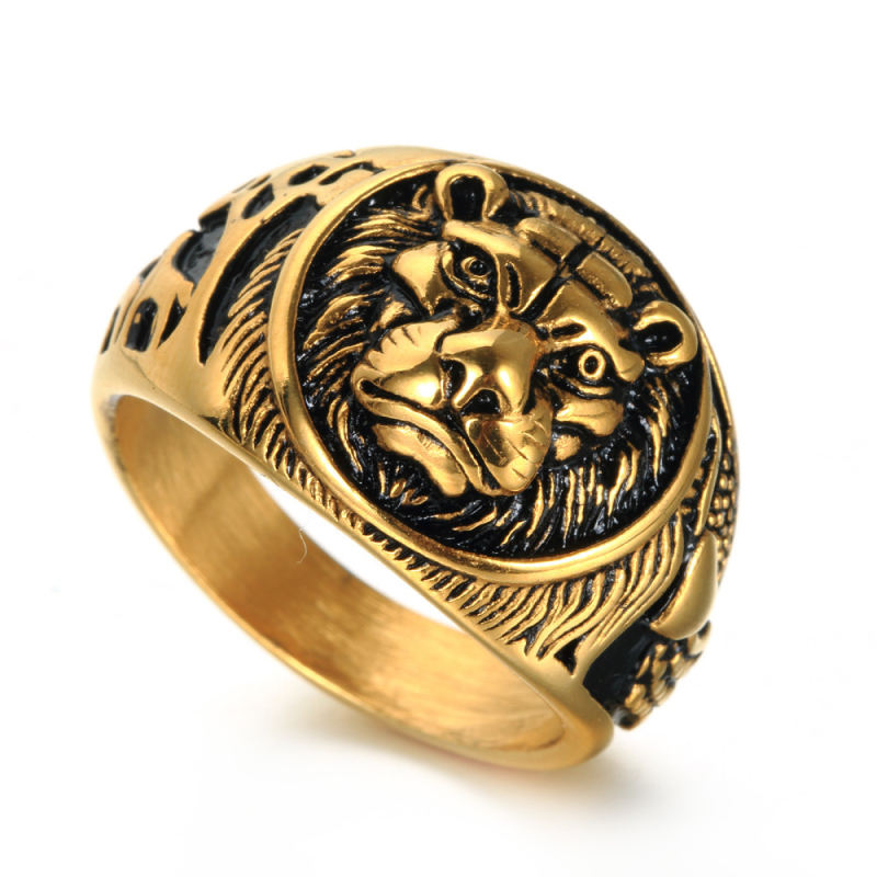Пръстен - Лъвова глава, неръждаема стомана, distressed finish, мъжки стил, 13 g