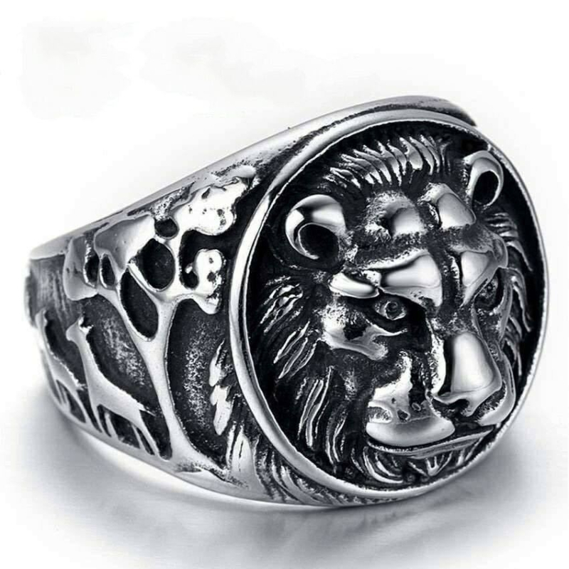 Пръстен - Лъвова глава, неръждаема стомана, distressed finish, мъжки стил, 13 g