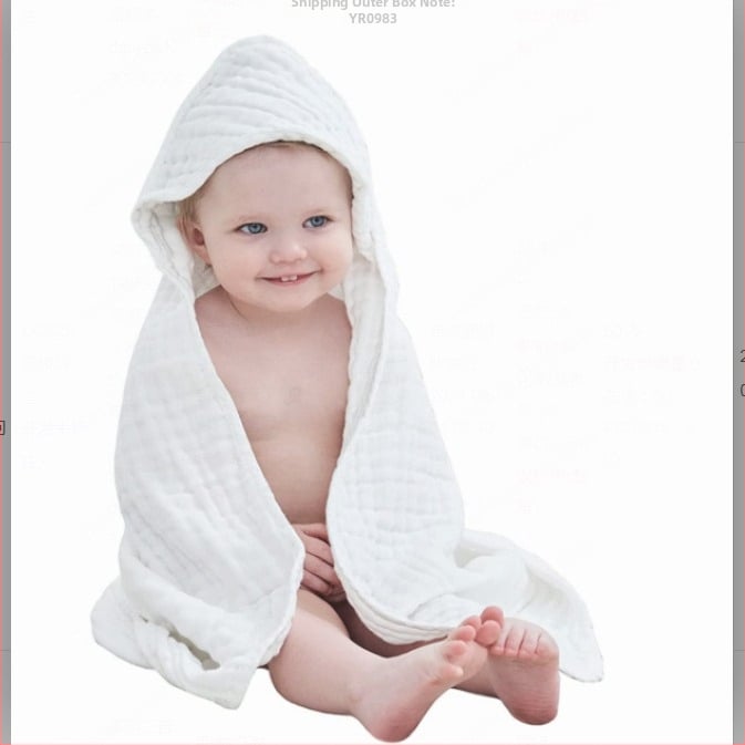 Šešiasluoksnis kūdikių rankšluostis su gobtuvu, 100% medvilnė, svoris 100–120 g, naujagimiams