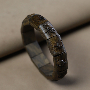 Bratara din lemn de agarwood cu zodiac — stil etnic, realizată manual, gravată, lustruită, Hongxi