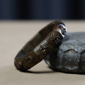 Bratara din lemn de agarwood cu zodiac — stil etnic, realizată manual, gravată, lustruită, Hongxi