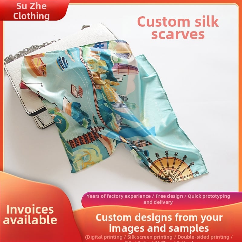 Μικρό τετράγωνο φουλάρι πολυεστερικό - Απλή ύφανση, Ρετρό στυλ για γυναίκες, Καλοκαίρι 2022