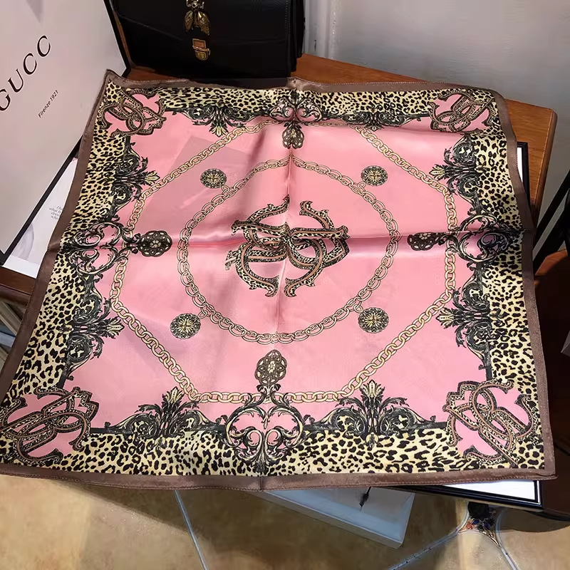 Τετράγωνο φουλάρι μεταξωτό, 100% μεταξιού Mulberry, σατινέ φινίρισμα, λεοπάρ σχέδιο, ρετρό στυλ