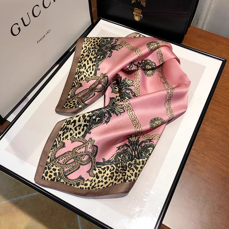 Τετράγωνο φουλάρι μεταξωτό, 100% μεταξιού Mulberry, σατινέ φινίρισμα, λεοπάρ σχέδιο, ρετρό στυλ