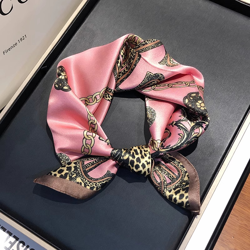 Τετράγωνο φουλάρι μεταξωτό, 100% μεταξιού Mulberry, σατινέ φινίρισμα, λεοπάρ σχέδιο, ρετρό στυλ