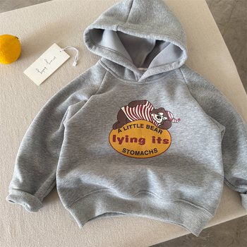 Dječji dukserica s kapuljačom, crtani motiv, debela pamuk 80%, unisex, zima, korejski stil