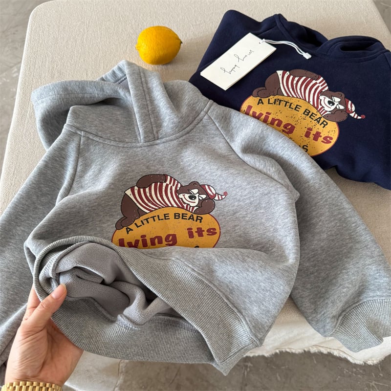 Dječji dukserica s kapuljačom, crtani motiv, debela pamuk 80%, unisex, zima, korejski stil