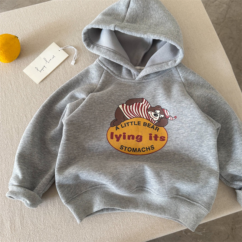 Dječji dukserica s kapuljačom, crtani motiv, debela pamuk 80%, unisex, zima, korejski stil
