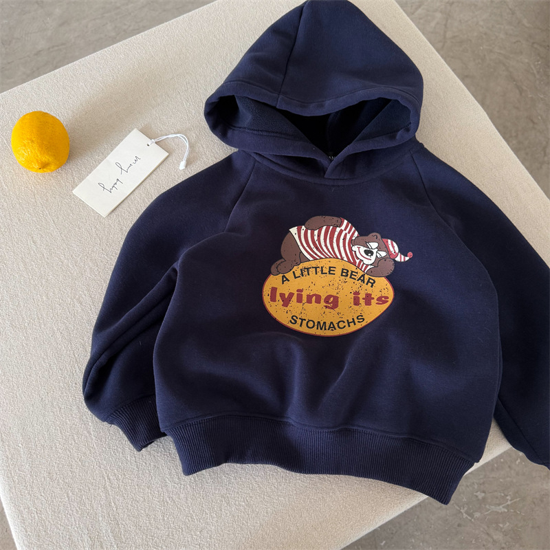 Dječji dukserica s kapuljačom, crtani motiv, debela pamuk 80%, unisex, zima, korejski stil