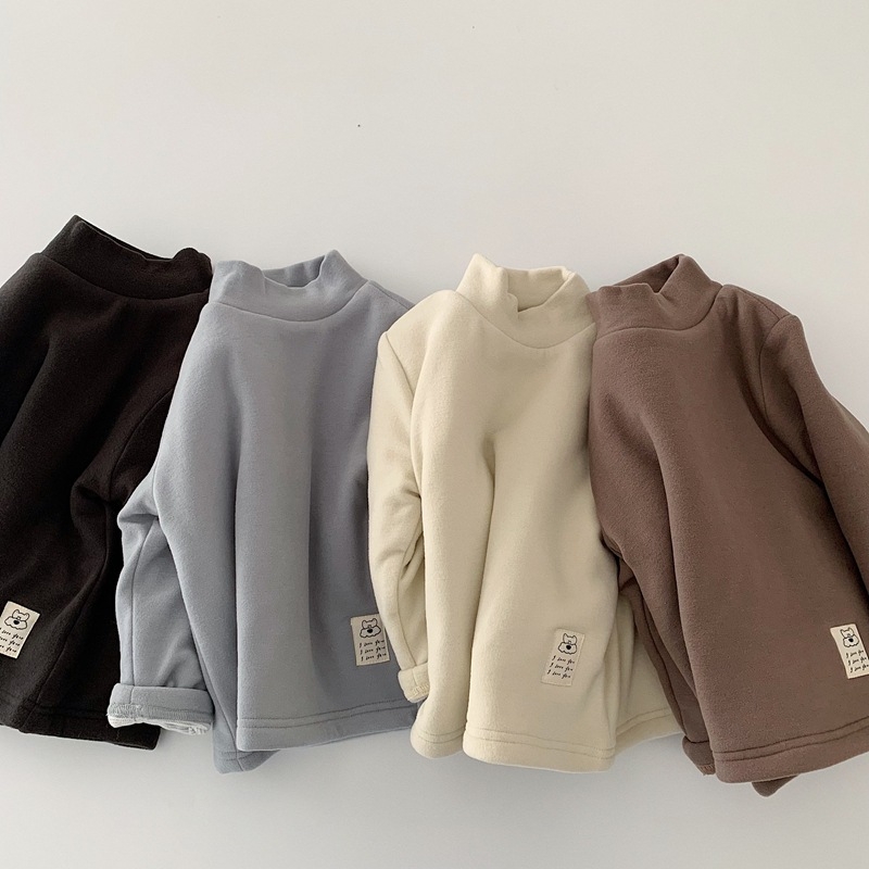 Dječja podstavljena baza majica za zimu 2025, unisex, dugi rukav, srednji ovratnik, korejski stil, 62% viskoza