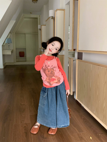 Dječji jesenski 2025 dvo-dijelni set: Cartoon prsluk + dugački rukavi majice + hlače s džepovima, pamuk 90%, korejski stil, za djecu 3–8 godina