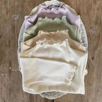 Detské dlhé rukávy bavlnené tričko, korejského štýlu, jednofarebné, 95% bavlna, pre vek 1–3 roky