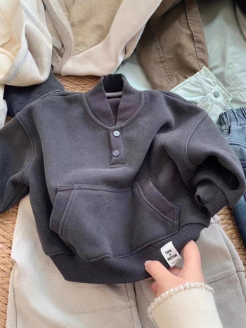 Παιδικό φούτερ με φλίς επένδυση, 80% βαμβάκι, μακριά μανίκια, κλείσιμο με ένα κουμπί, κορεάτικο στυλ