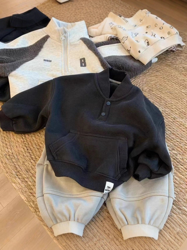 Παιδικό φούτερ με φλίς επένδυση, 80% βαμβάκι, μακριά μανίκια, κλείσιμο με ένα κουμπί, κορεάτικο στυλ