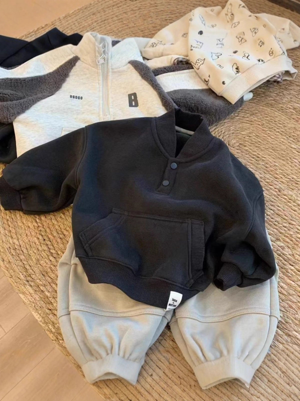 Παιδικό φούτερ με φλίς επένδυση, 80% βαμβάκι, μακριά μανίκια, κλείσιμο με ένα κουμπί, κορεάτικο στυλ