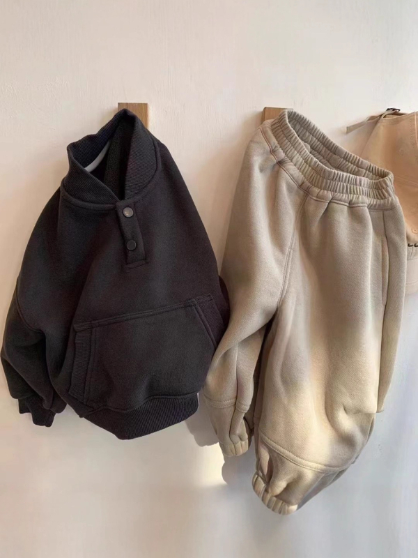 Παιδικό φούτερ με φλίς επένδυση, 80% βαμβάκι, μακριά μανίκια, κλείσιμο με ένα κουμπί, κορεάτικο στυλ