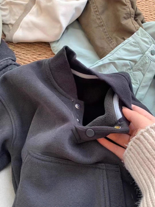 Παιδικό φούτερ με φλίς επένδυση, 80% βαμβάκι, μακριά μανίκια, κλείσιμο με ένα κουμπί, κορεάτικο στυλ