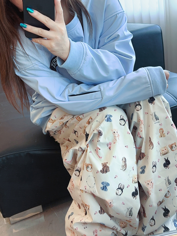 Oversize hlače za snijeg s printom mačke i psa, vodootporne, otporne na vjetar, otporne na habanje, tople s fleecem podstavom