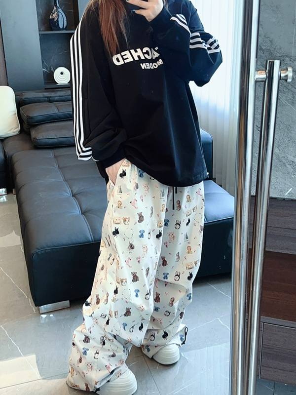 Oversize hlače za snijeg s printom mačke i psa, vodootporne, otporne na vjetar, otporne na habanje, tople s fleecem podstavom