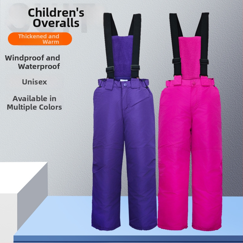 Bērnu slēpošanas bikses ar siksniņām — elpojošas, audums no poliestera šķiedras maisījuma ar PP kokvilnas pildījumu