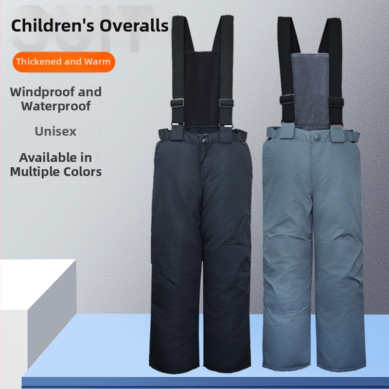 Bērnu slēpošanas bikses ar siksniņām — elpojošas, audums no poliestera šķiedras maisījuma ar PP kokvilnas pildījumu