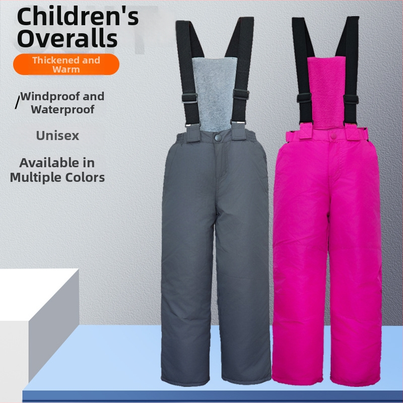 Bērnu slēpošanas bikses ar siksniņām — elpojošas, audums no poliestera šķiedras maisījuma ar PP kokvilnas pildījumu